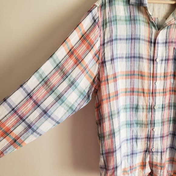 Tommy Bahama 100% Linen Plaid Shirt XL Relaxed Fit Multicolor Button Up - Picture 4 of 12